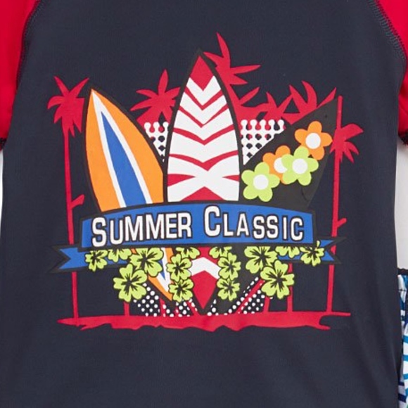 Swim Trunk & Rashguard Surfboard Tropical Set NEW - Picture 3 of 4